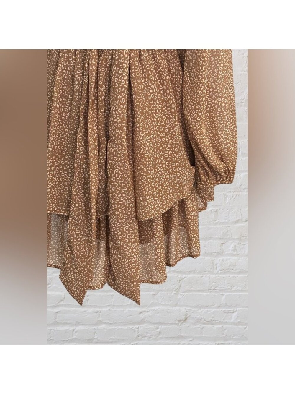 Brown Long Sleeve Mini Dress S Lightweight Boho Chic Cottagecore Peasant - Picture 10 of 11